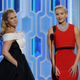 BEVERLY HILLS, CA - JANUARY 10: In this handout photo provided by NBCUniversal, Presenters Amy Schumer and Jennifer Lawrence speak onstage during the 73rd Annual Golden Globe Awards at The Beverly Hilton Hotel on January 10, 2016 in Beverly Hills, California. (Photo by Paul Drinkwater/NBCUniversal via Getty Images)